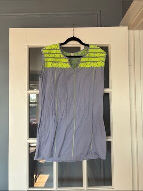 J. Crew Lavender Sleeveless Top with Neon Yellow Lace Yoke